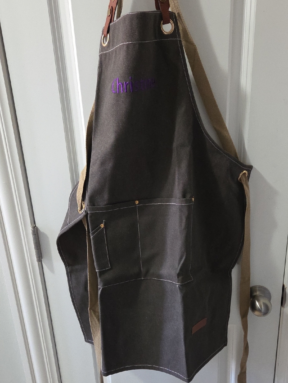 Canvas Utility Apron Bag for Men - Brown with Tan Straps